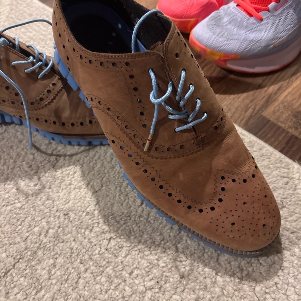 Cole Haan Brown Leather Oxfords with Blue Laces